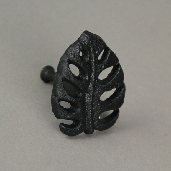 Set of 6 Black Cast Iron Monstera Leaf Drawer Pulls Decorative Cabinet Knobs - Picture 5 of 5